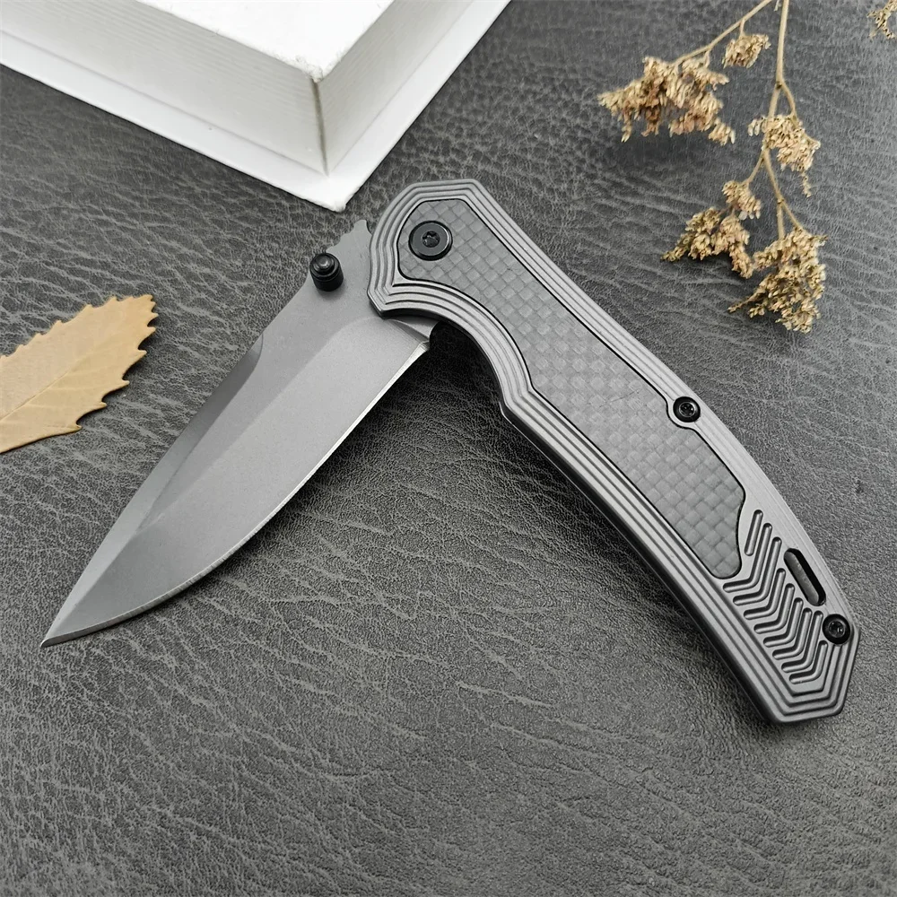 KS 8310 Pocket Folding Knife 8Cr13Mov Blade 420 Steel Inlay Charcoal Fiber Handle Outdoor Camping Knife Tactical Military Tools