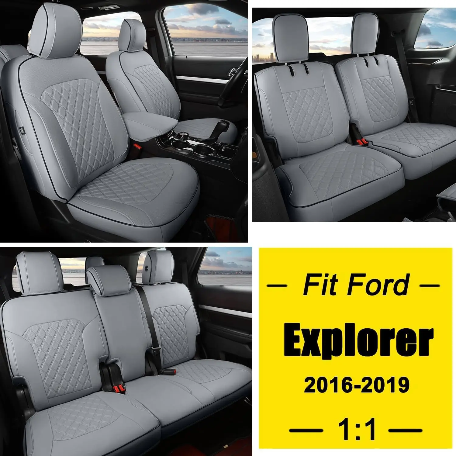 Car Special Seat Covers 7 Seats For Ford Explorer 2016 2017 2018 2019 Waterproof leather Cushion Car Seat Cover Auto Accessories