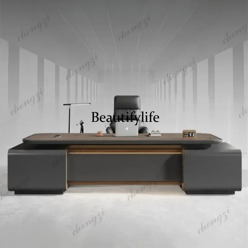A49 Multi functional baking paint office table With side cabinet Modern high-end luxury computer desk bureaux de travail furnit