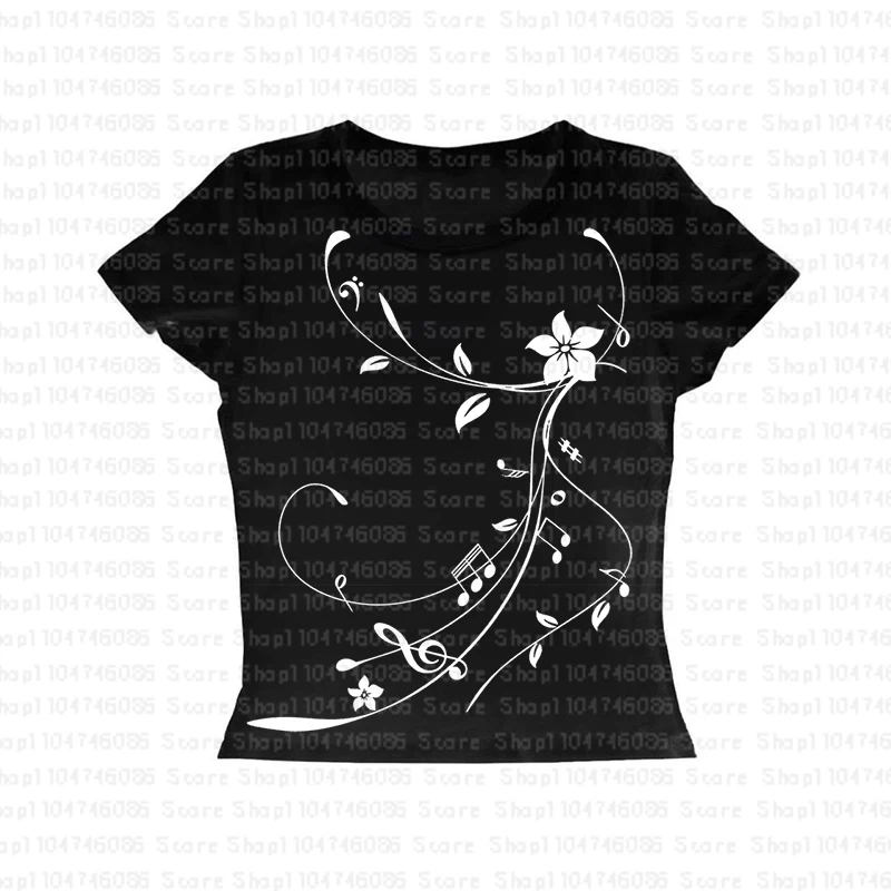 빈티지 Y2k 스타일 꽃 옷 하라주쿠 노트 인쇄 패션 여성 탑 반팔 캐주얼 티셔츠 탑 스트리트 자기 재배