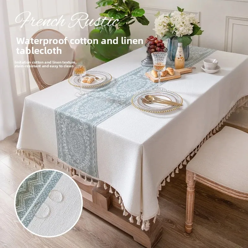 

Europe Thick Cotton Linen Waterproof Dustproof Rectangular Tablecloth For Wedding Kitchen Long DinnerTable, Home Party Decor