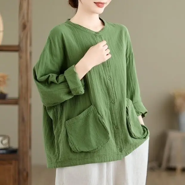 

Новая женская рубашка-кардиган свободного кроя с круглым вырезом, повседневный топ, летняя мода 2026