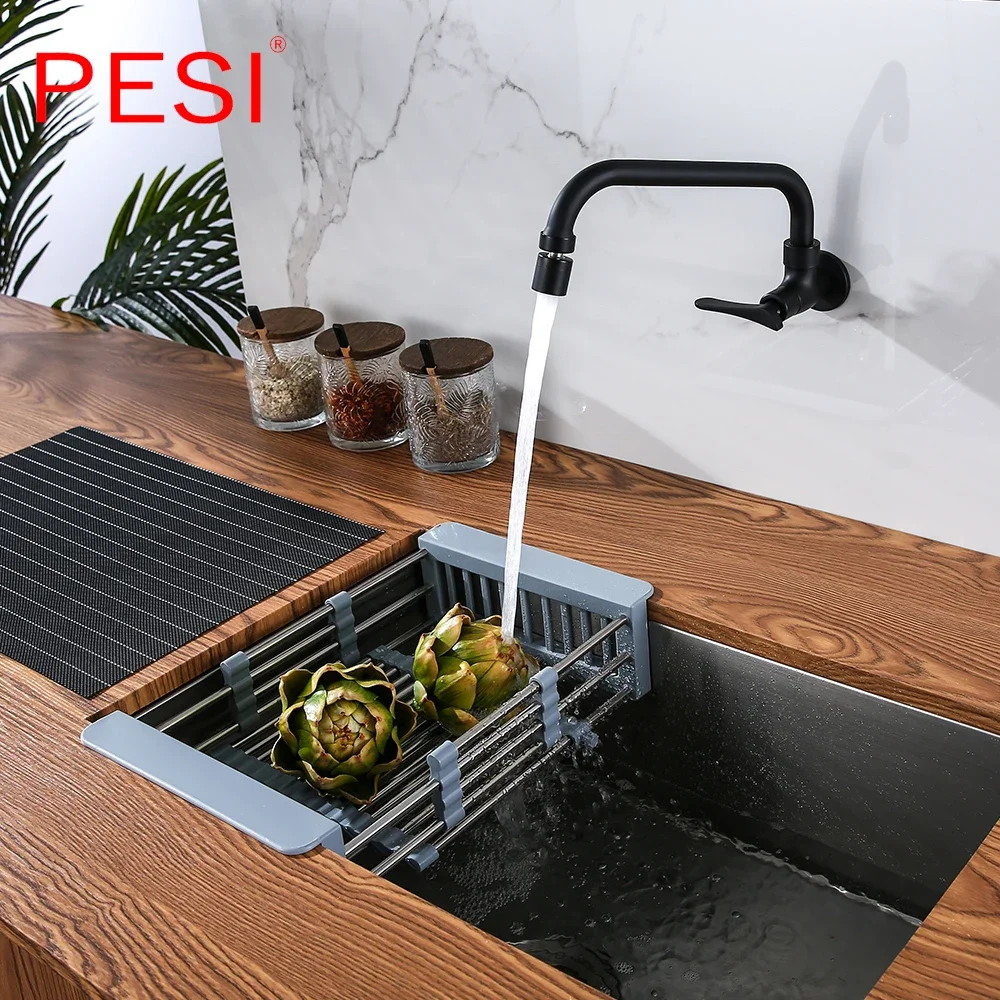 Kitchen Sink Drain Rack Silica Gel Drainage Kitchen Sink Drain RackStainless Steel Tube Holder Foldable Flume Fittings.