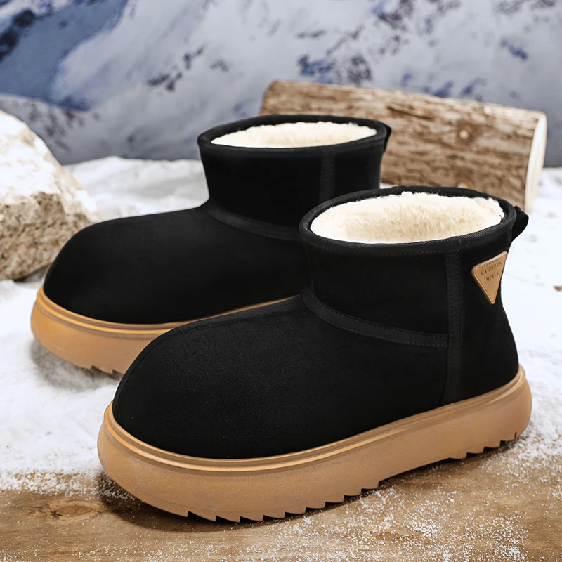 Botas de nieve con plataforma para hombre y mujer, botines informales sin cordones, de felpa, cálidos, de algodón, para amantes clásicos, novedad de invierno