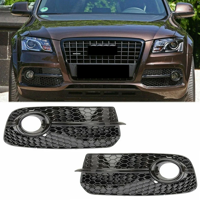 

A Pair All Black Car Front Fog Light Cover Honeycomb Grille Grill For- Q5 2013 2014 2015 2016 2017