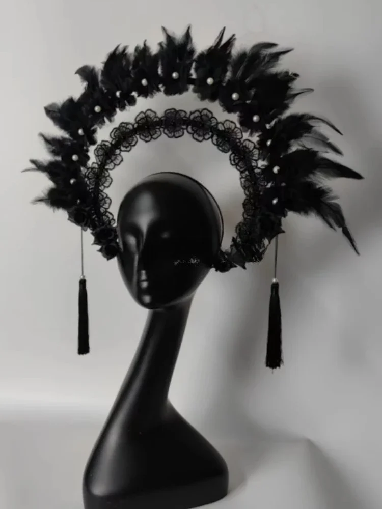 Nouveau dentelle dentelle plume mascarade balle vêtements accessoires modèle défilé scène Performance maquillage style couvre-chef femmes