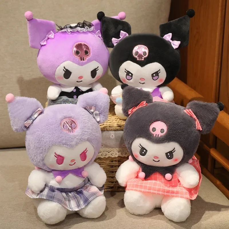 Sanrio dibujos animados Kuromi Plushies encantador Sanrio relleno Anime Kuromi muñeca vestido Kuromi juguete de peluche regalos de cumpleaños niñas niños