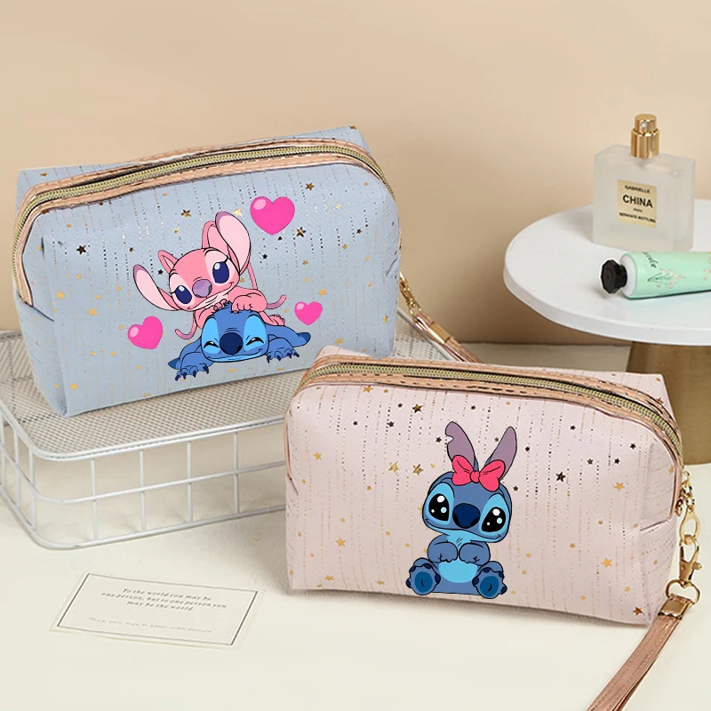 Disney Stitch Cosmetic Bag Women Kawaii Meteor Hot Stamping Pencil Case Girls Travel Organize Makeup Pouch Fashion Handbag Gift