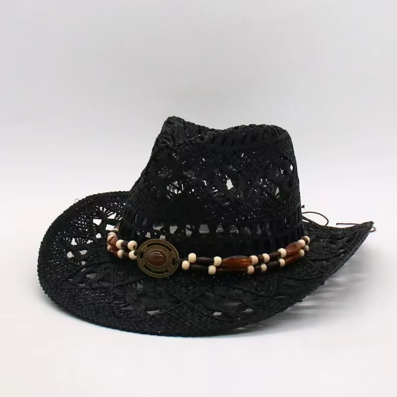 Vintage Sommer Strand Bohemian Strohhut mit Muscheln für Damen und Herren, Western Cowboyhüte mit Holzperlen, Ausgehöhlter Sonnenhut, Urlaubsmütze – Detail 28