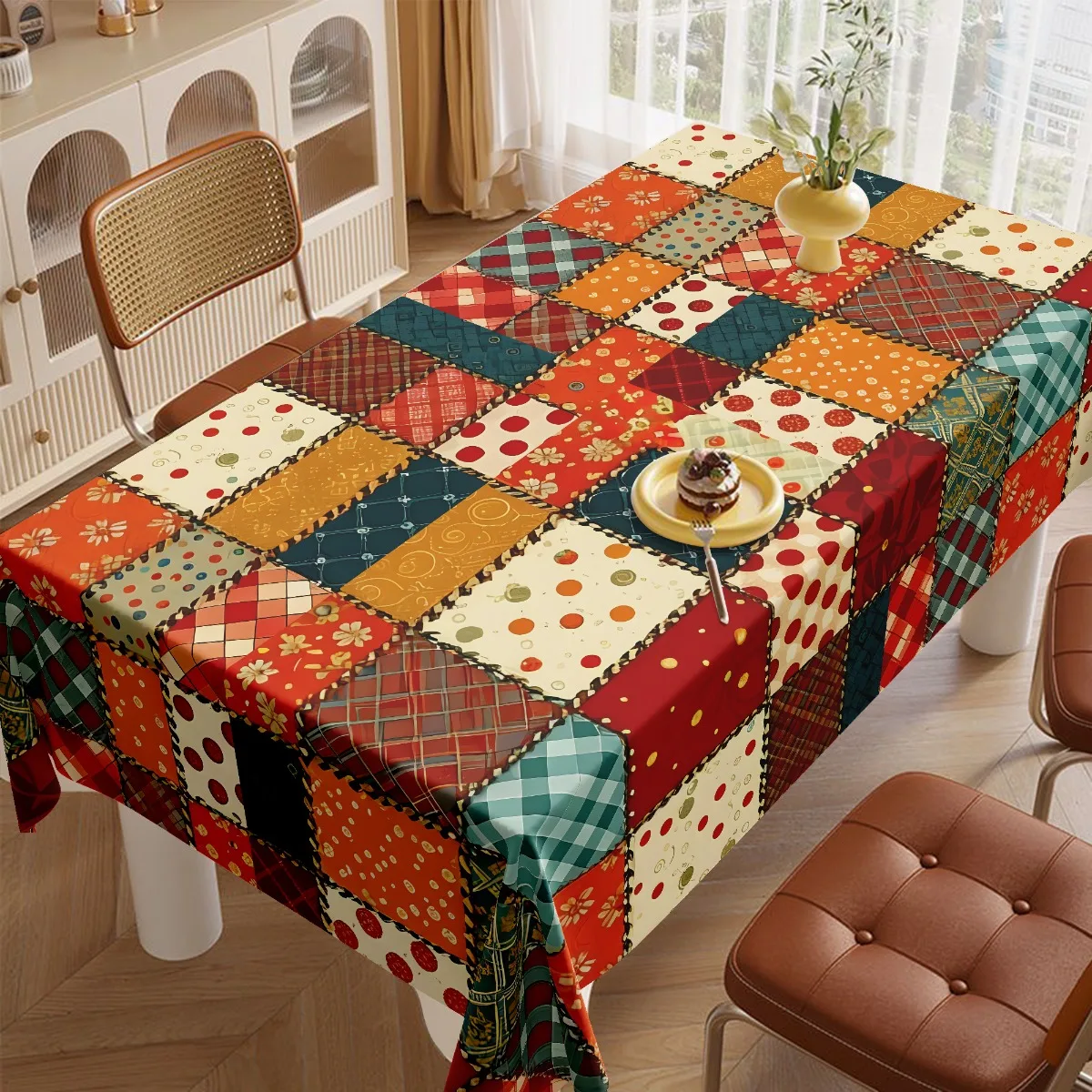1 PC is equipped with a rectangular polyester tablecloth featuring checkered, polka dot or floral patterns.zyc