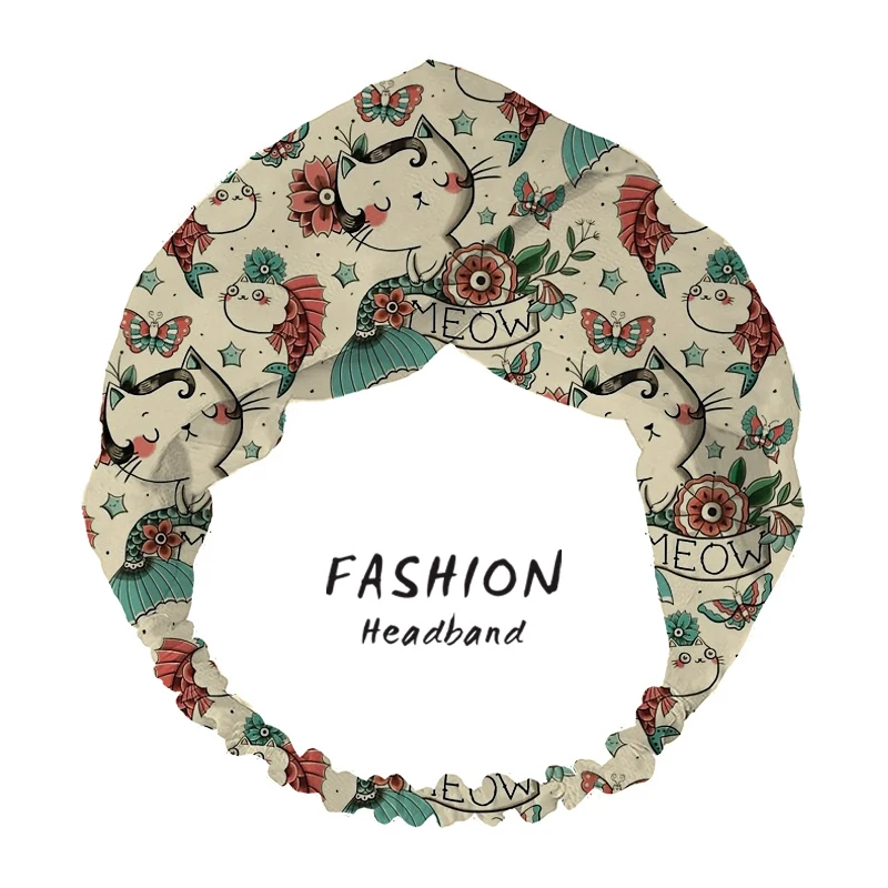 Fashion Women Girls Bohemian Hair Bands Cats Print Headbands Retro Turban Bandage Bandanas HairBands Hair Accessories Headwrap