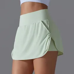 Solid Color Quick Drying Skirt High Waist Tight Fitting Slimming Fake Two-piece Skirt Pants Soft Breathable Thin Sports Skirt