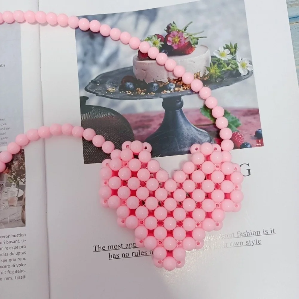 Trendy Mini Lipstick Handbags Multicolor Pearl Love Shape Women's Crossbody Bag Handmade Beads Shoulder Bag Spring and Summer