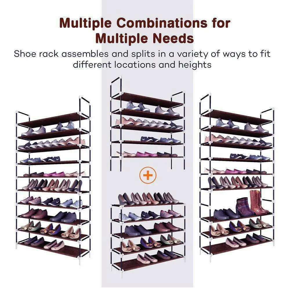 10 Tier 50 Pair Waterproof Shoe Rack Organizer Storage Shelves Free Standing