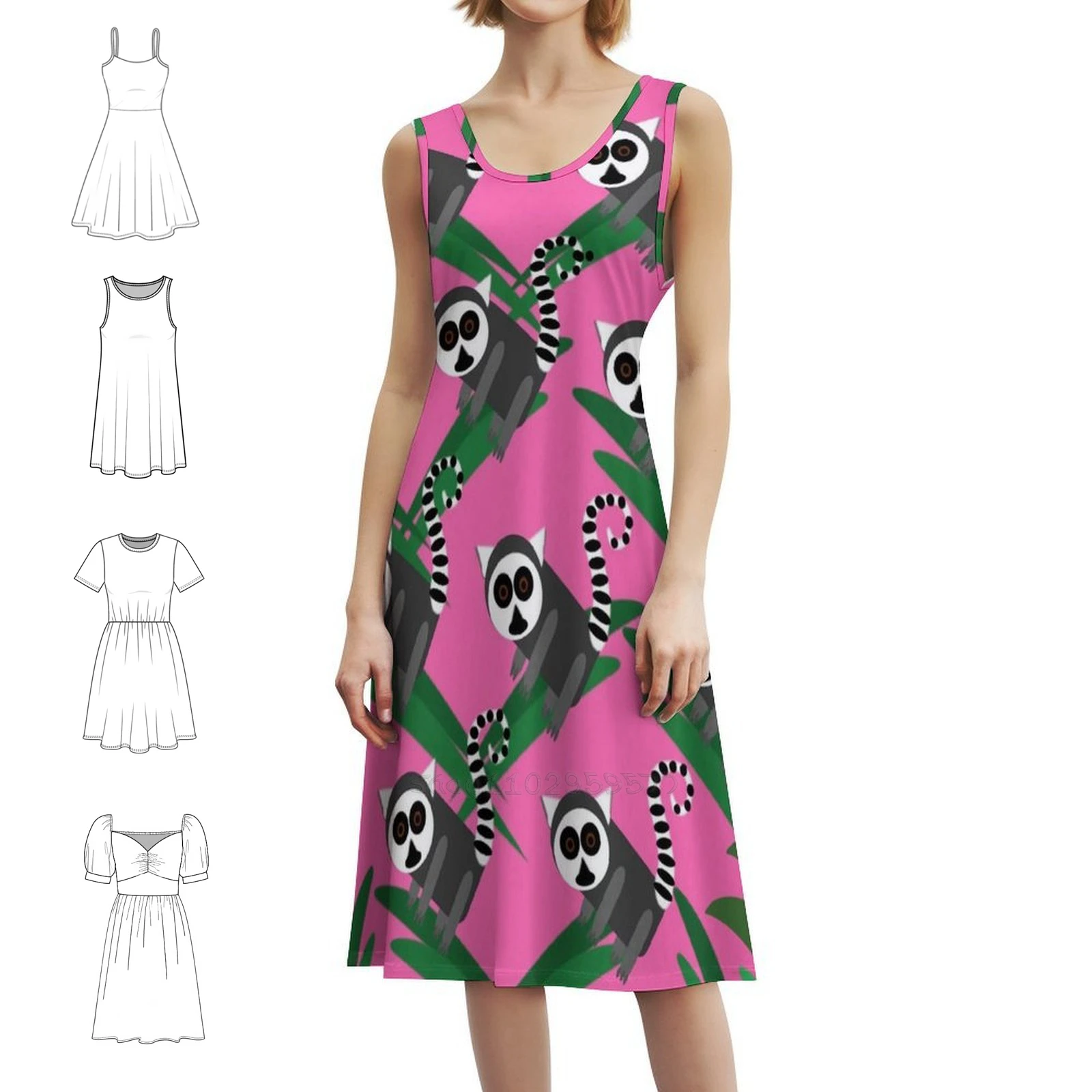 Lemur Pattern Pink Sweetheart Neckline Dress Elegant Summer Party Dress For Women Lemur Lemurs Baby Lemur Mendebur Lemur Woman
