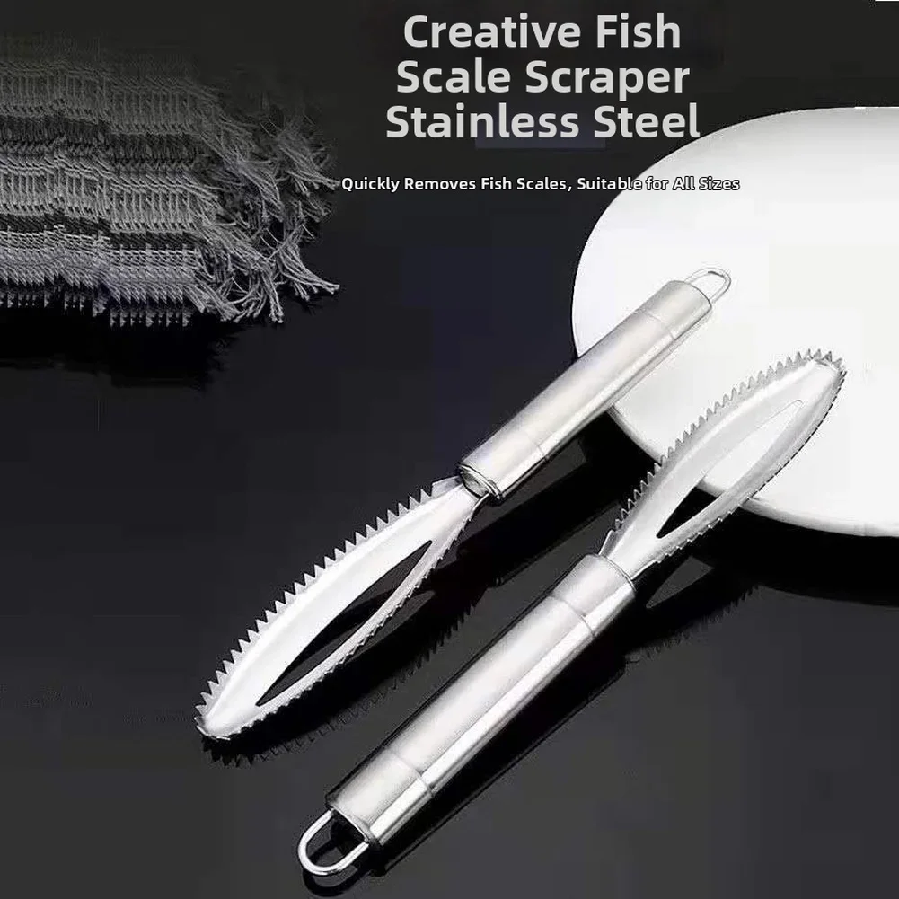 Stainless Descaler Fish Scaler Fish Cleaning Olive Shape Design Integrated Construction Scale-discharge Opening