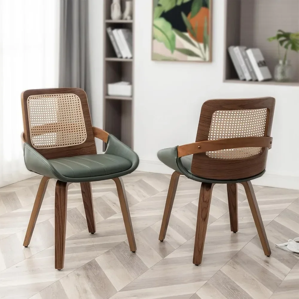 

Set of 2 Cane Dining Chairs - Mid Century Modern Dining Chairs with Bentwood Frame, Ergonomic Rattan Back, Curved Arms,Versatile