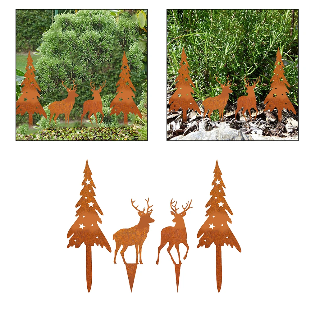 Christmas Tree 28 * 9.3cm Rust Christmas Decoration Holiday Yard Art Exquisite Craftsmanship Festive Silhouette Design