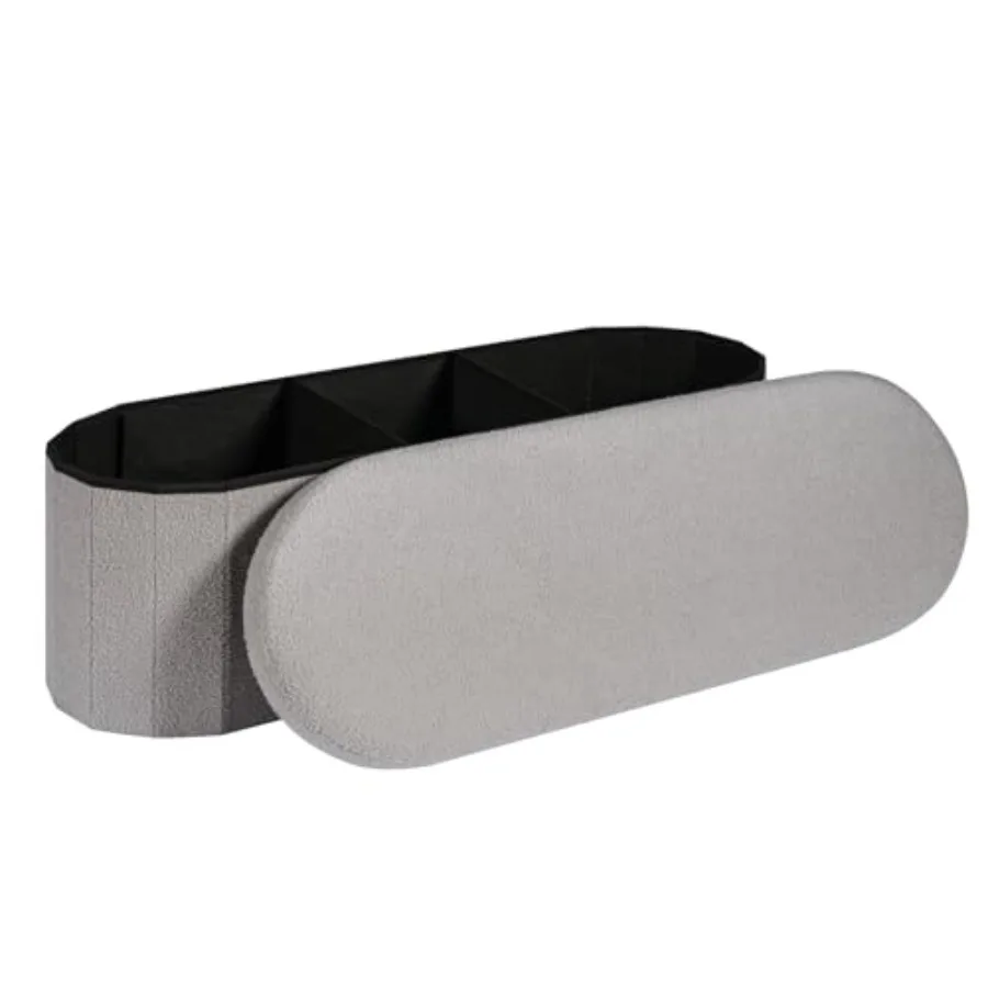 

Storage Ottoman Bench 43.3" Oval Upholstered Ottoman Feet Rest Foldable Boucle End of Bed Storage Bench for Living Room Entrywa