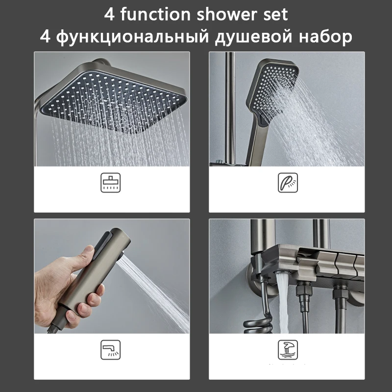 Imagem -03 - Últimas Novidades Sale Piano Bathroom Shower System Conjunto Latão Cinza Digital Shower Conjunto Torneira de Banheira Conjunto Chuva Manual Termostato Chuveiro