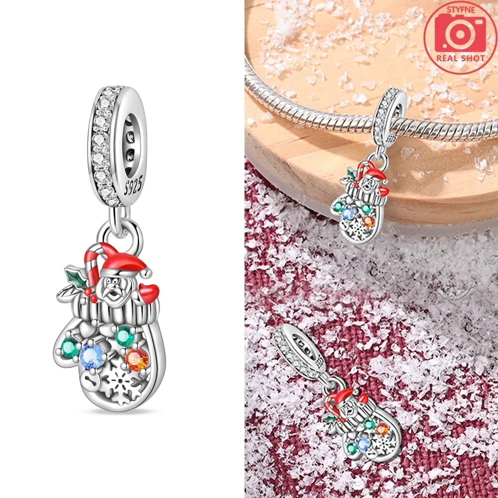 Original 925 Silver Snowflake Red Santa Claus Snowman Charms Beads Fit Bracelet Women Jewelry Diy Fine Gift Accessory