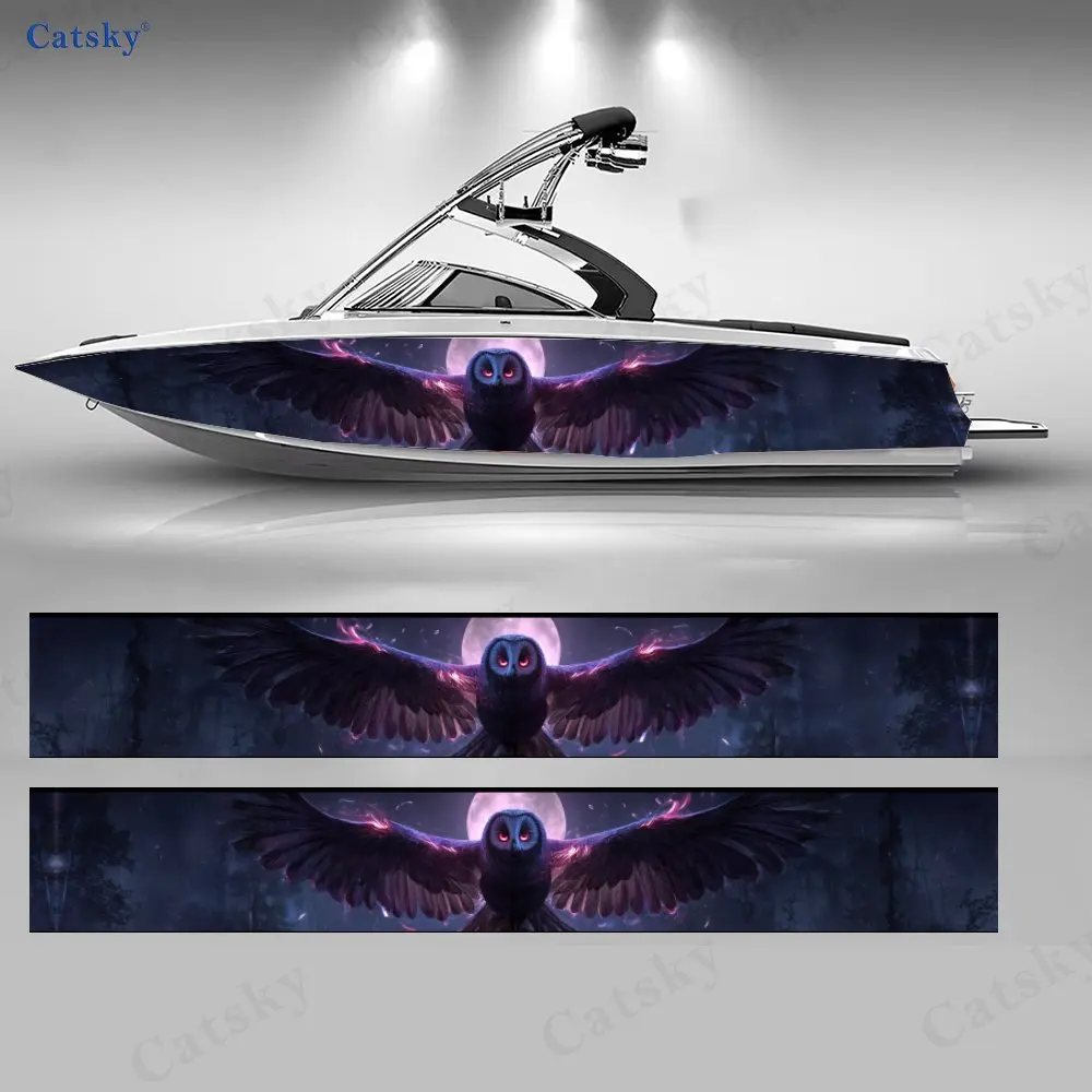 

Night Purple-Eyed Owl Moonlit Boat Stickers, PVC Waterproof Vinyl Wrap Decals for Fishing Boats, Durable and Stylish Design