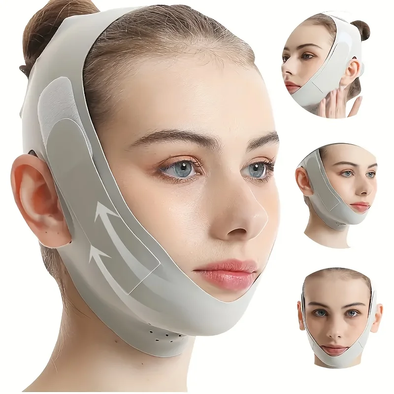 Graphene V-Shape Face Lift Band - Adjustable Double Chin Reducer, Breathable Reusable Facial Strap for Men & Women (5-Size Fit)