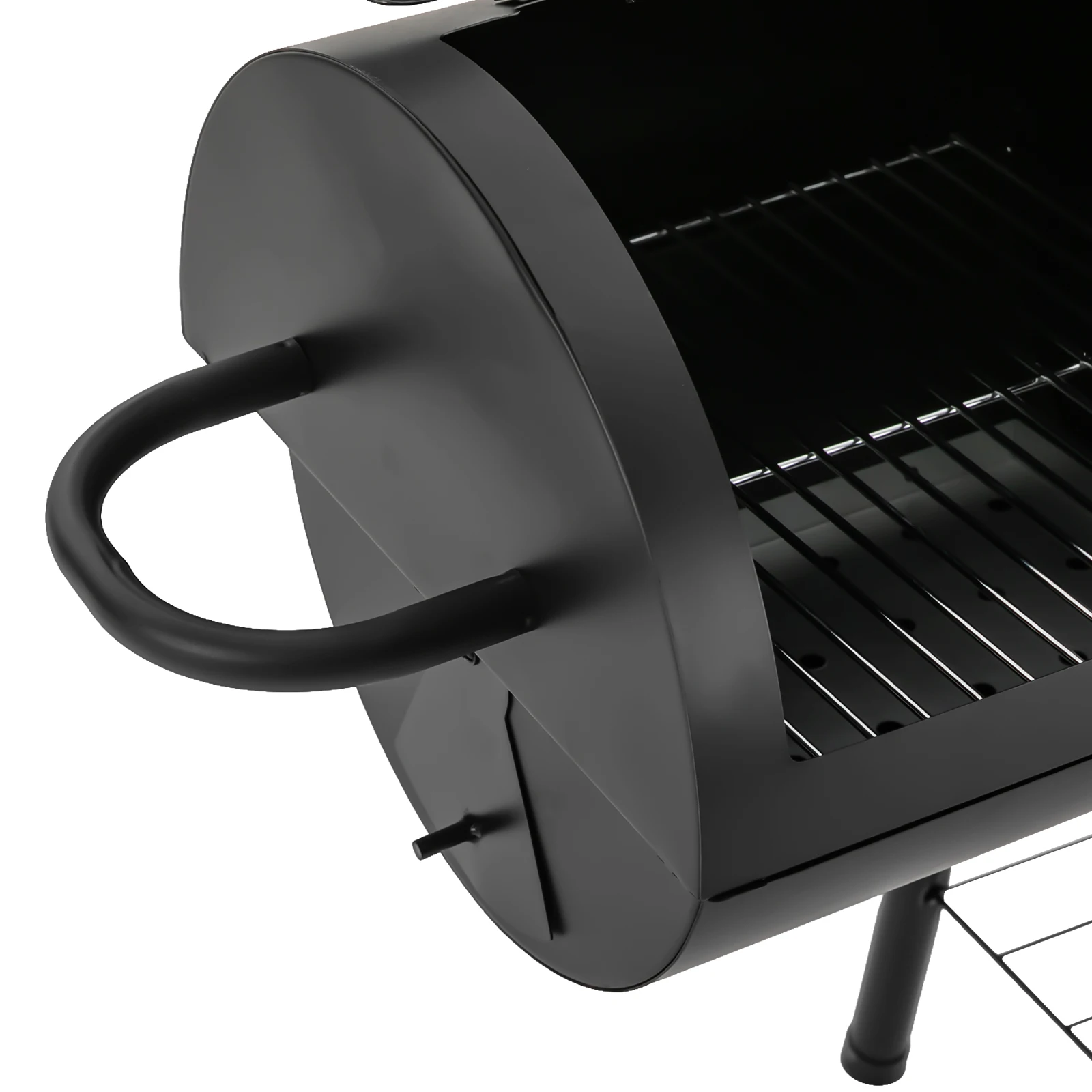 Großer schwarzer Holzkohlegrill mit Seitentischen, 4-6 Personen Outdoor-Grill mit Thermometer & Rädern, robuster tragbarer Holzkohlegrill für Garten, Camping und Picknick (Schwarz) – Detail 8