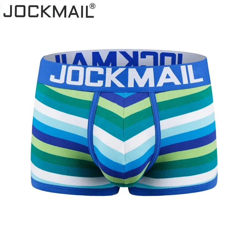 JOCKMAIL boxer men sexy underwear cotton Striped rainbow fashion Young boxershorts Gay underwear Low waist breathable panties