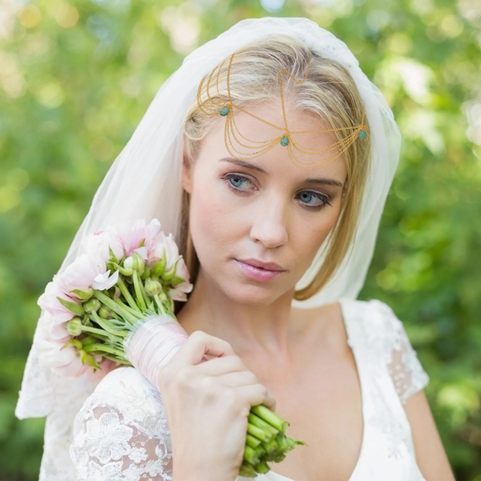 

1pc Alloy Tassels Turquoise Baroque Headband Chain For Women Forehead Headdress Wedding Birthday Valentine Decor Hair Band