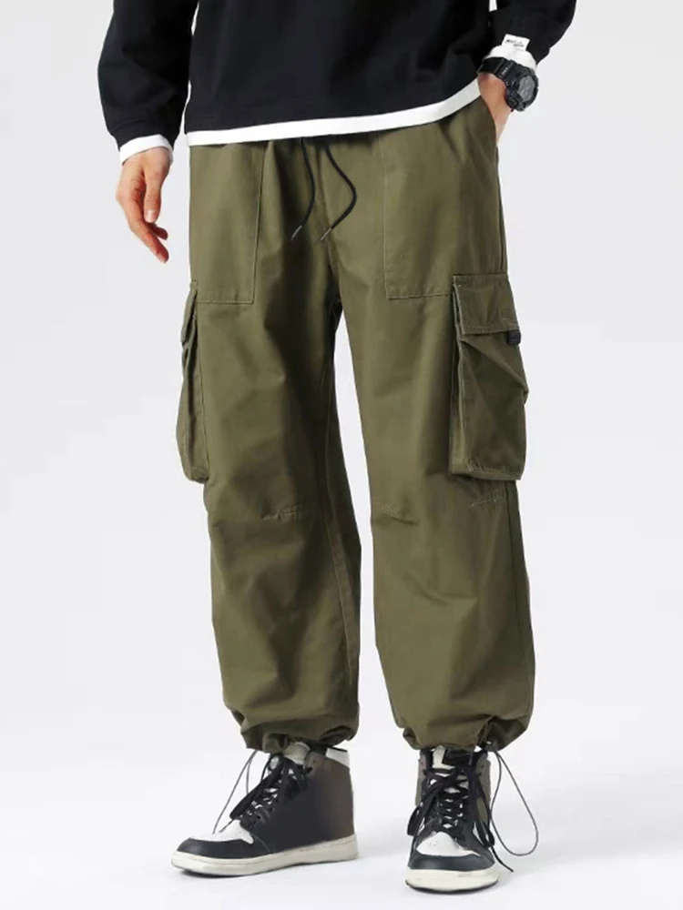 

ZAFUL Cotton Cargo Pants for Men Solid Streetwear Tooling Trousers with Multi-pockets Mid-waist Drawstring Bottom Z5099999