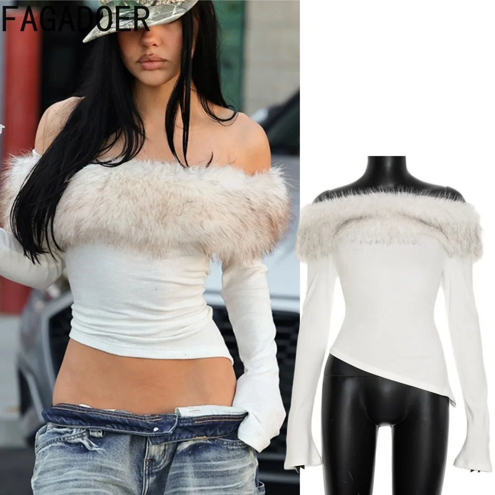 

FAGADOER Y2K сексуальная облегающая футболка нестандартной формы в стиле пэчворк для женщин, укороченный топ с открытыми плечами и открытой спиной, женская уличная одежда, новинка