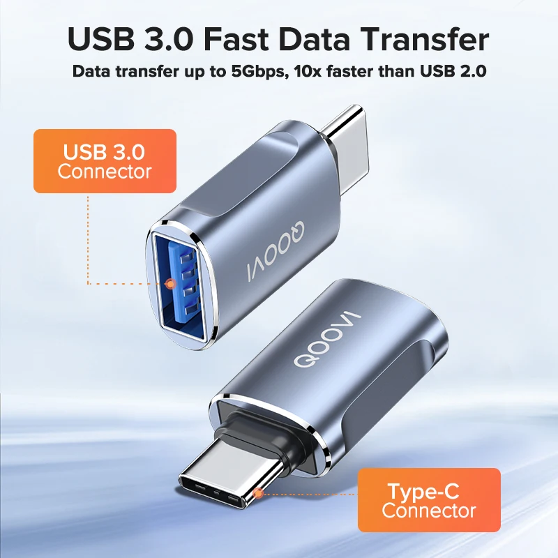 QOOVI USB 3.0 To USB Type C OTG Adapter Thunderbolt 3 Converter For Macbook Pro Samsung S21 Xiaomi Huawei USB-C OTG Connector