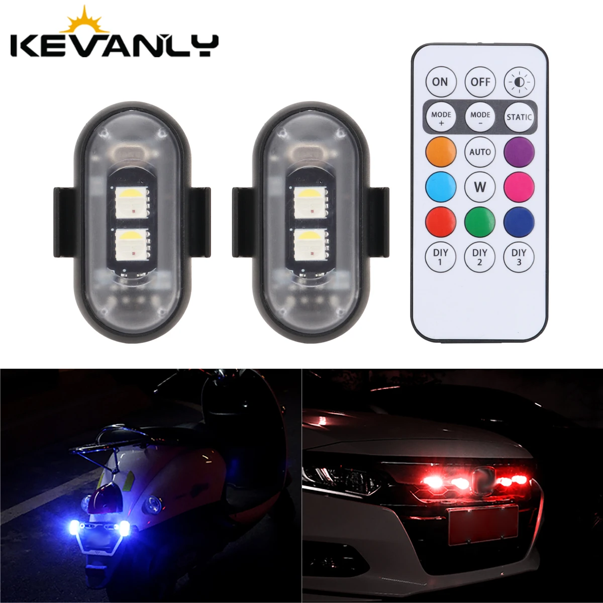 Car Strobe Light 8Color Remote Motorcycle Flash Led Anti-collision Warning Lamp Waterproof Wireless Remote Control For Car Bike