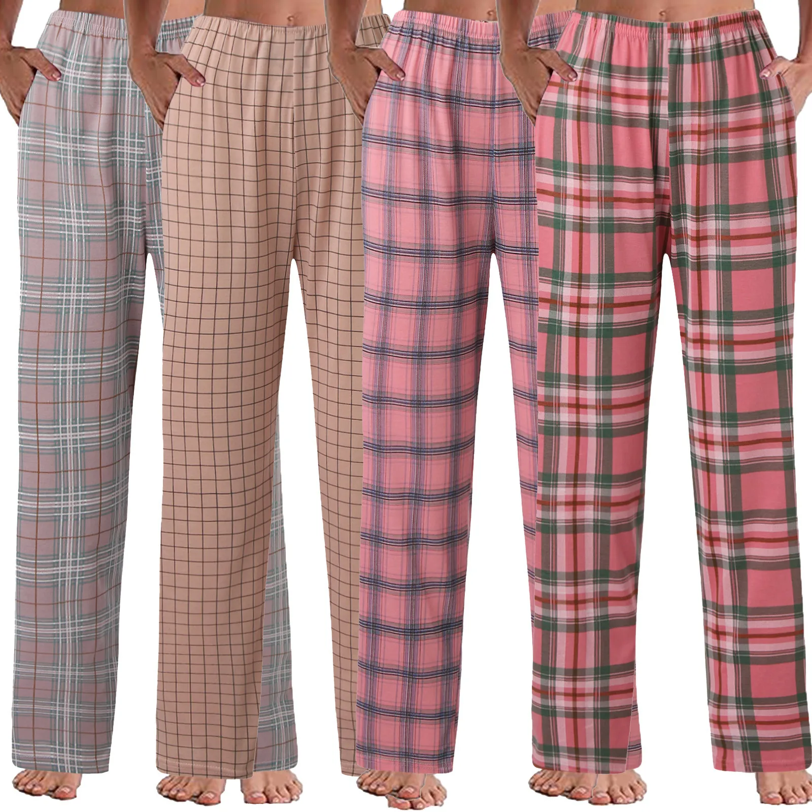 Spring and Autumn Long Pants Multi Colors Plaid Design Sleepwear Trousers for Ladies Nightwear Pajamas Pantalon for Women