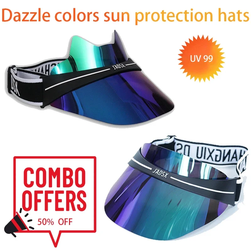 2 Pack Blue Visors for Women Men Waterproof Golf Hat UV Protection Cycling Running Empty Top Visors Adjustable Beach Accessory