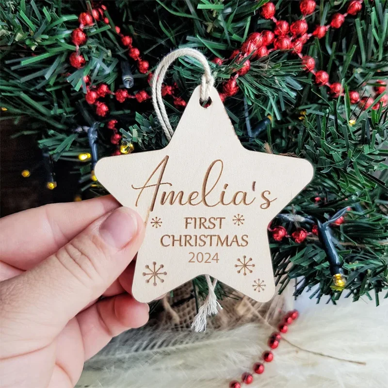 

Personalized Custom Wooden Star baby boy girl 1st first Christmas Stocking Name Tag Xmas Tree Decoration keepsake gift present