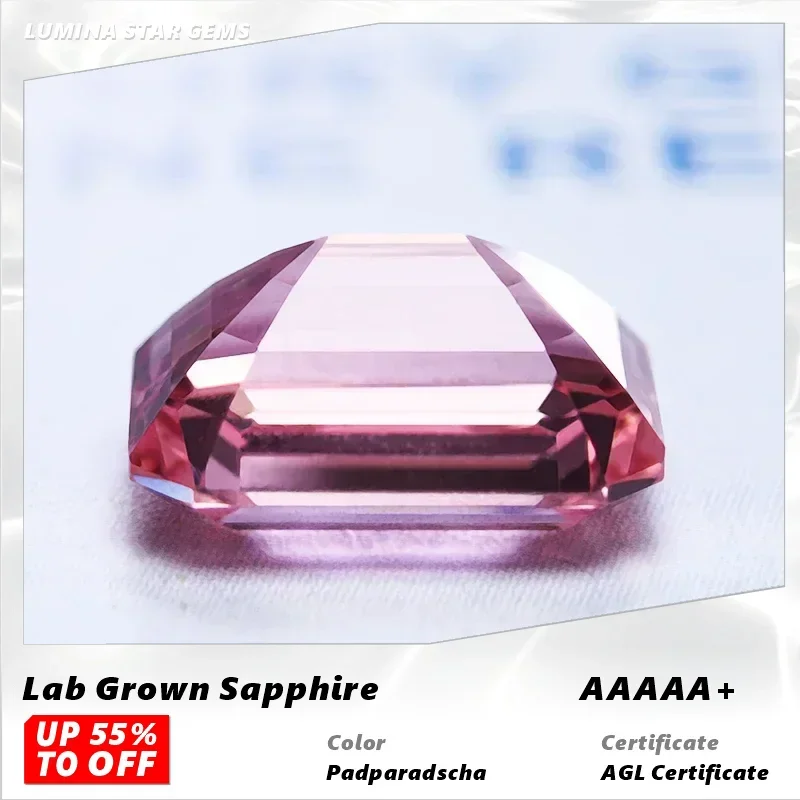 

L-Lab Grown Padparadscha Emerald Cut Fire Lotus Color Gemstone Charms DIY Jewelry Making Materials Selectable AGL Certificate