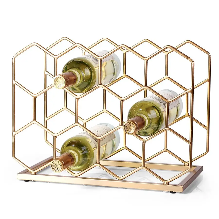 

Bottle Countertop Wine Rack Freestanding Modern Gold Metal Wine Rack Tabletop Wine Holder Stand for Cabinet, Pantry, Wine Bottle