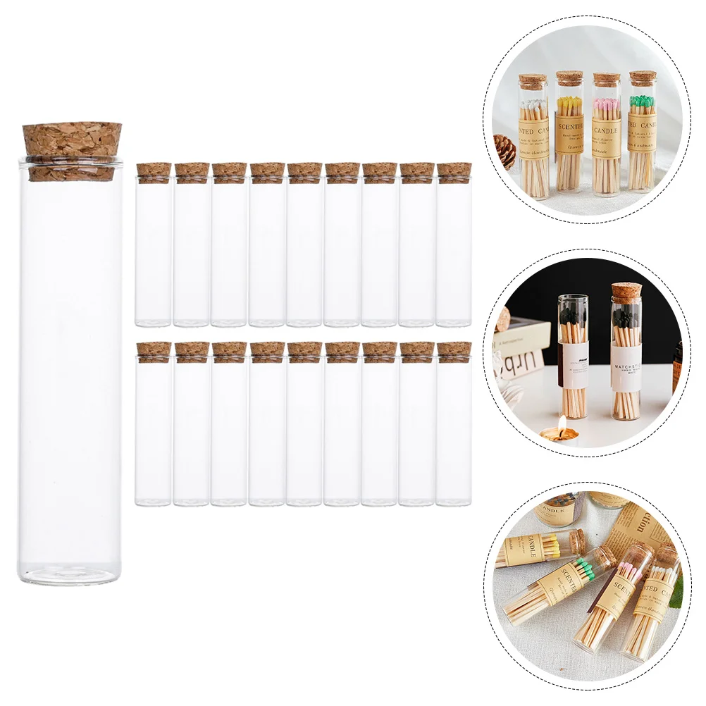 

20 Pcs Match Bottle Matches Packing Glass Laboratory Display Bottles Test Tubes Storage Holder Clear Water Specimen Sample