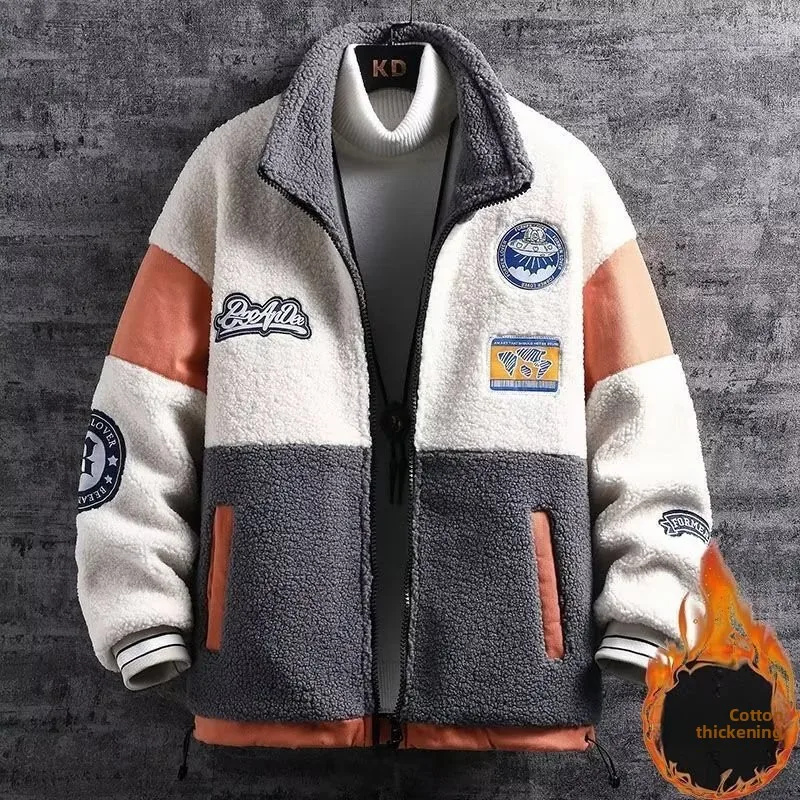 

Lamb Velvet Jaet Men's Fce Lined Thiened Cotton Coat Autumn Winter Sle Color Blo Colion Cotton Clothes