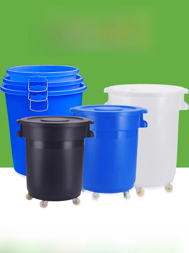 

Large Size Wheelie Trash Can with Lid for Outdoor Home Use Extra Large Commercial Kitchen Uncovered round Barrel Sanitation B...