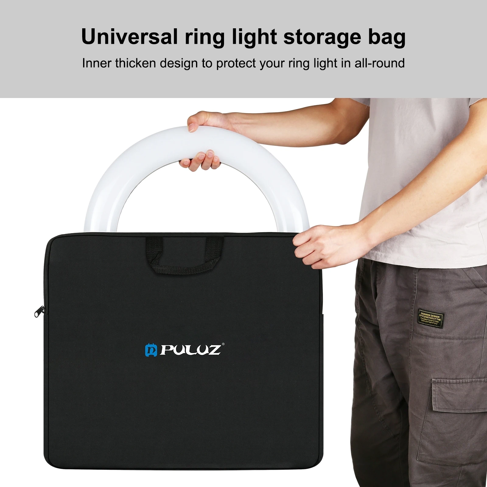 PULUZ 46cm Ring LED Lights Portable Zipper Storage Bag Carry Handbags, Size: 48cm x 55cm