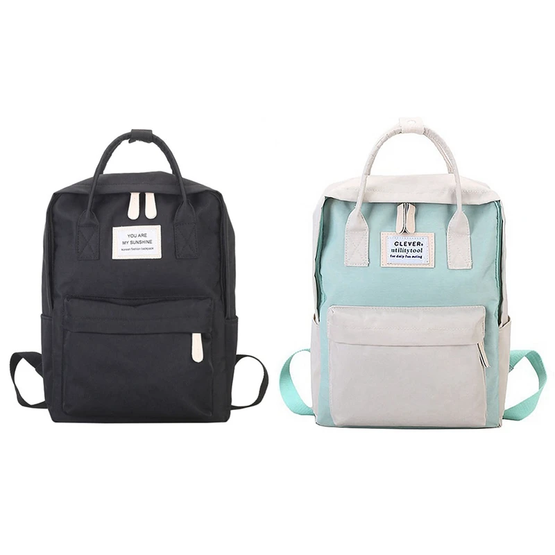 

2X Women Canvas Backpacks Candy Color For Teenagers Girls Big Cute Laptop Backpack Black & White And Green