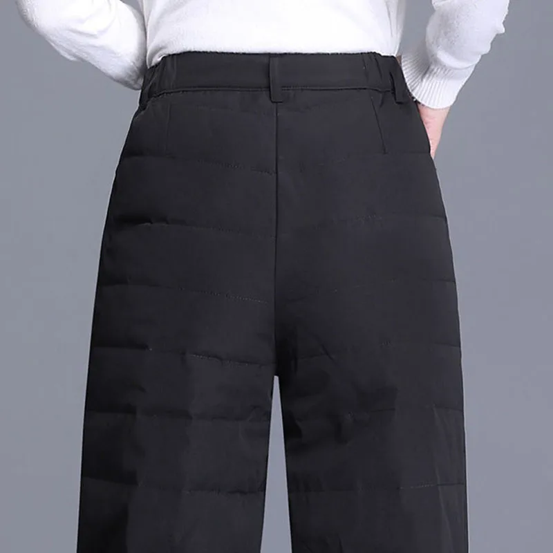 Women\'s Winter Down Cotton Padded Wide Leg Pants Casual Thicken Oversized 4xl High Waist Pantalon Warm Straight Baggy Trousers