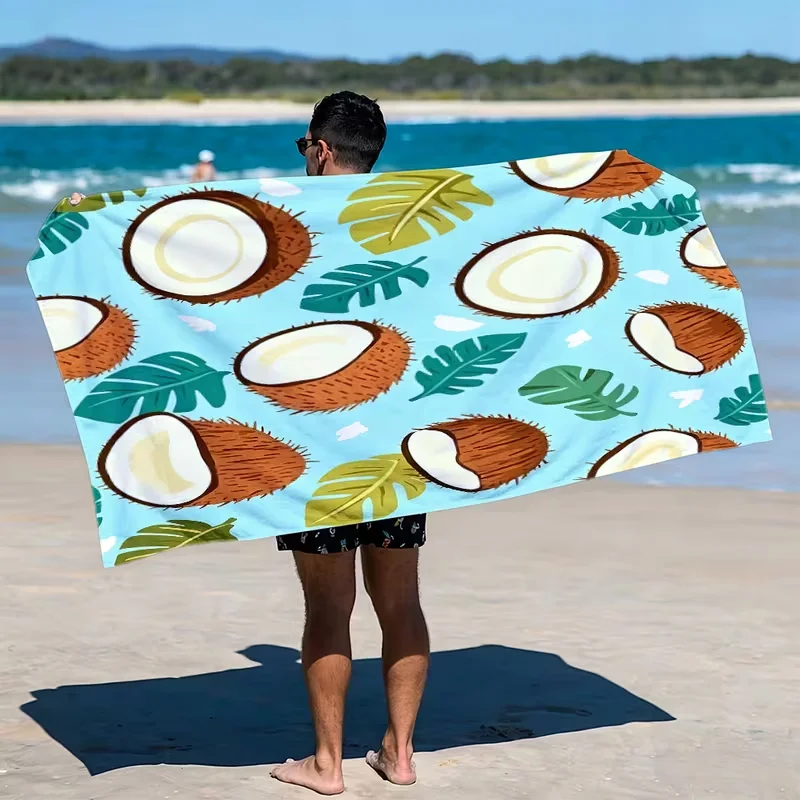 Fresh Coconut Tropical Leaf Beach Towel Light Blue Background Palm Foliage Print Fast Drying Towel Hawaii Beach Vacation Decor