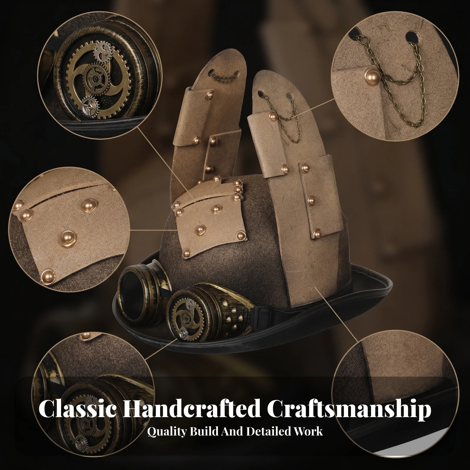 Riveted Panels Steampunk Hat Steampunk Costume Hat Elastic Chin Strap Headwear Textured Surface for Adults