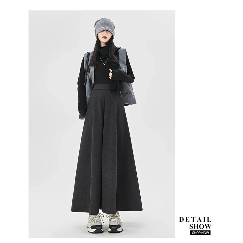 Frauen Herbst Winter Koreanische Einfachheit Einfarbig Rock Frauen Kleidung Casual Modische Erscheinen Dünne Hohe Taille Warme A-line Ski