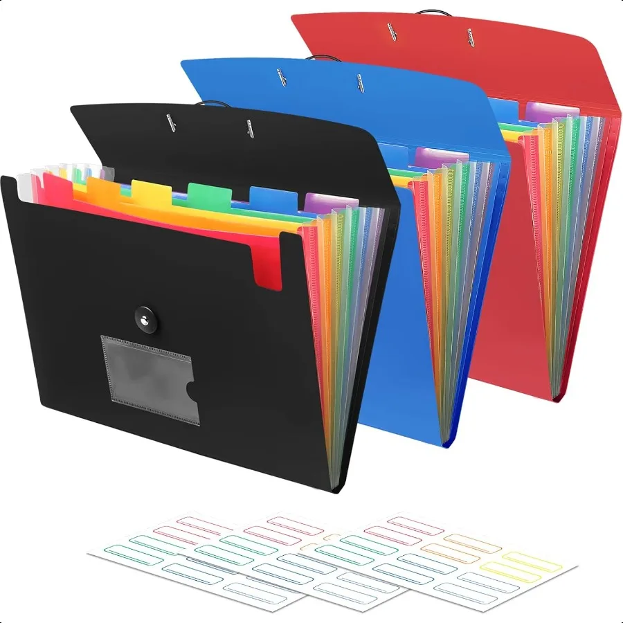 

3 Pack 7 Pocket Accordian File Organizer Expanding File Folder with Labels Plastic Expandable File Folder for Documents Letter