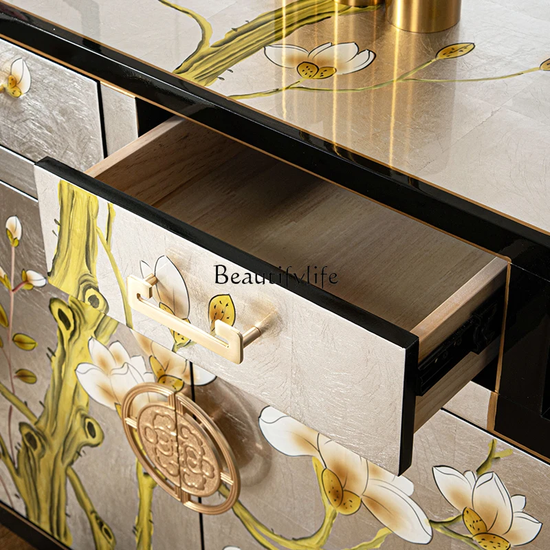 خزانة مدخل جديدة مطلية على الطراز الصيني بهو من الخشب الصلب على الحائط، وخزانة ديكور منزلية جانبية لتناول الطعام #4